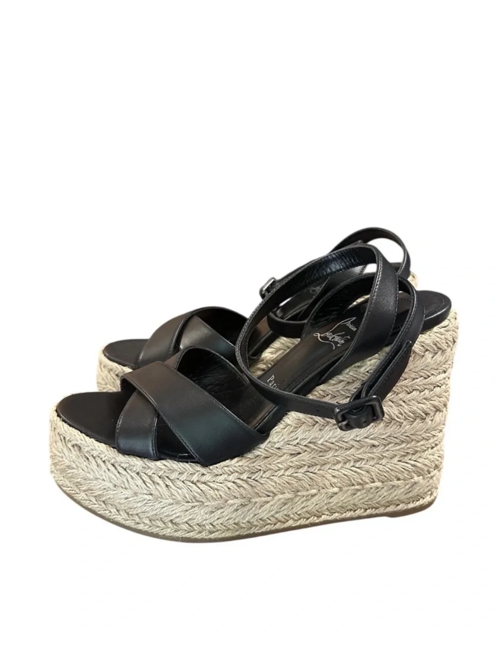 Christian Louboutin Mariza Zeppa Black Leather Wedges EU 39